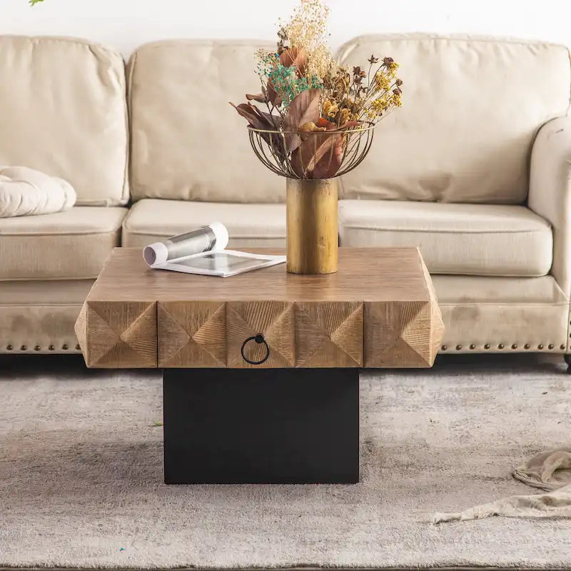 Table basse carrée rétro avec motif tridimensionnel en relief