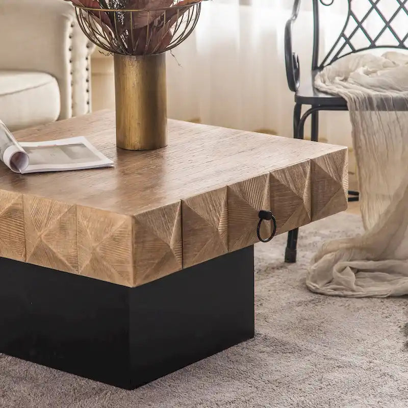 Table basse carrée rétro avec motif tridimensionnel en relief
