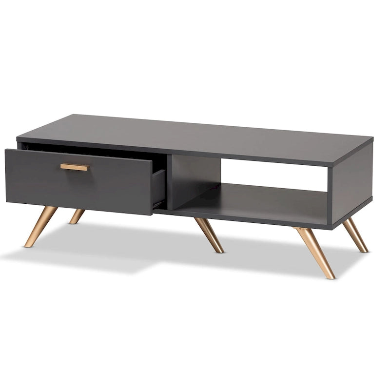 Table basse Kelson en bois gris foncé et doré
