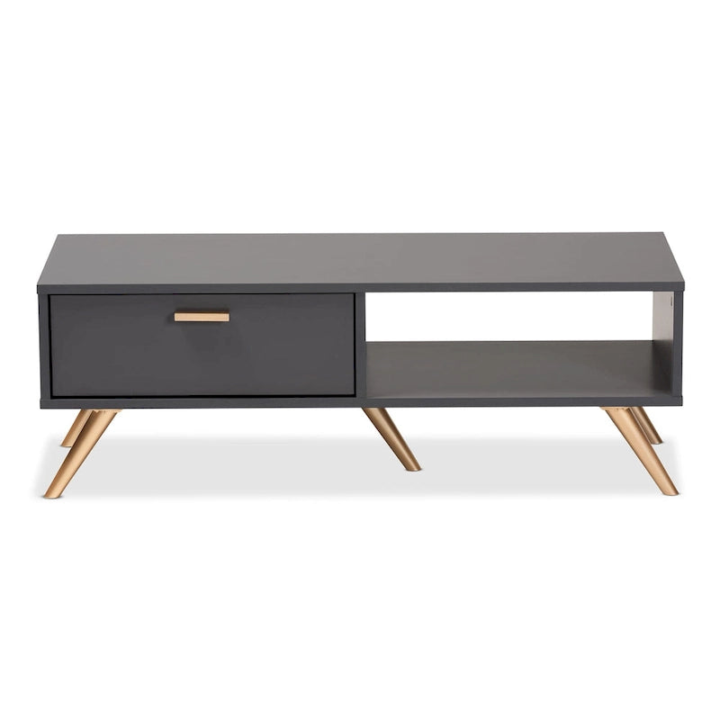 Table basse Kelson en bois gris foncé et doré