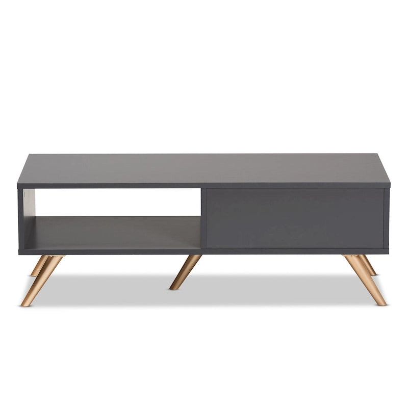 Table basse Kelson en bois gris foncé et doré