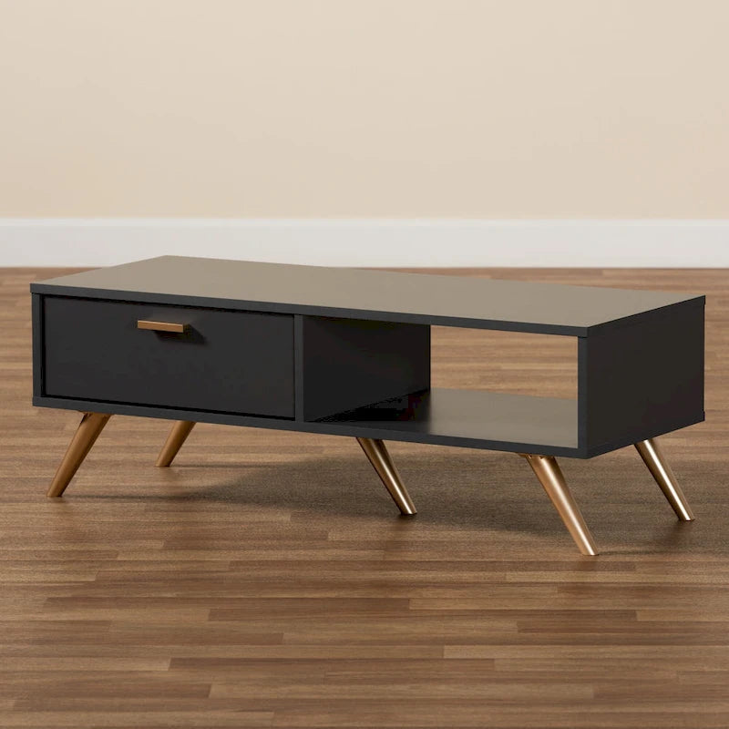 Table basse Kelson en bois gris foncé et doré