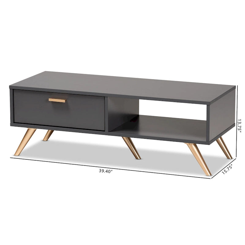 Table basse Kelson en bois gris foncé et doré