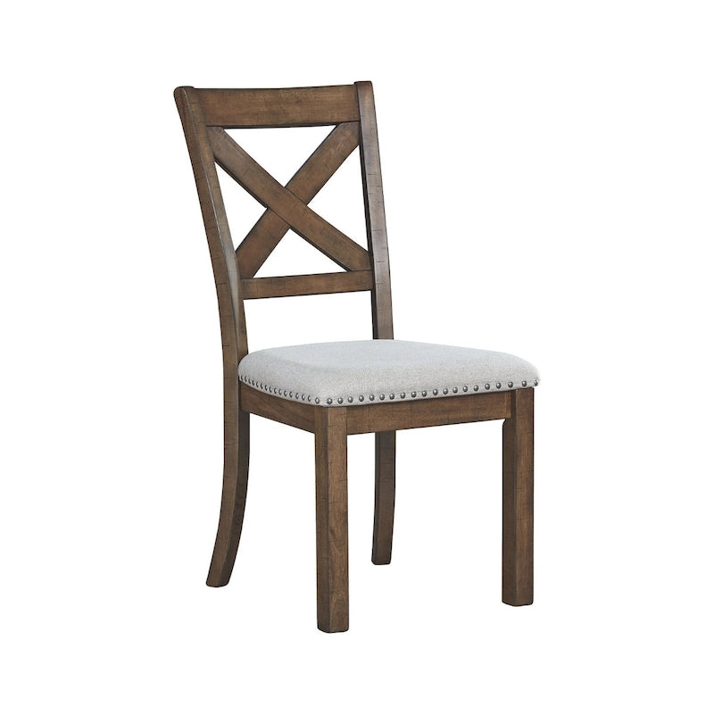Chaises de salle à manger Moriville beiges rembourrées, finition noyer muscade (Lot de 2)