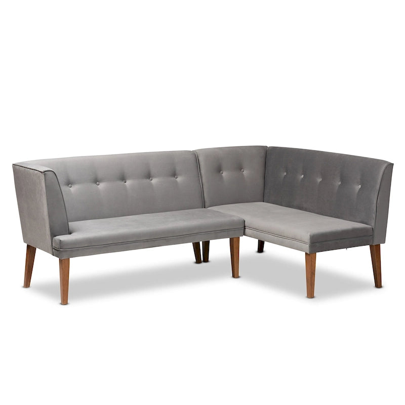 Ensemble de banquette d'angle repas Stewart Mid-Century en velours (2 pièces) - Gris