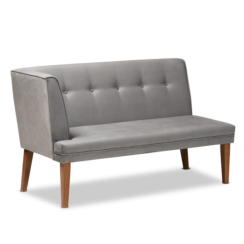 Ensemble de banquette d'angle repas Stewart Mid-Century en velours (2 pièces) - Gris