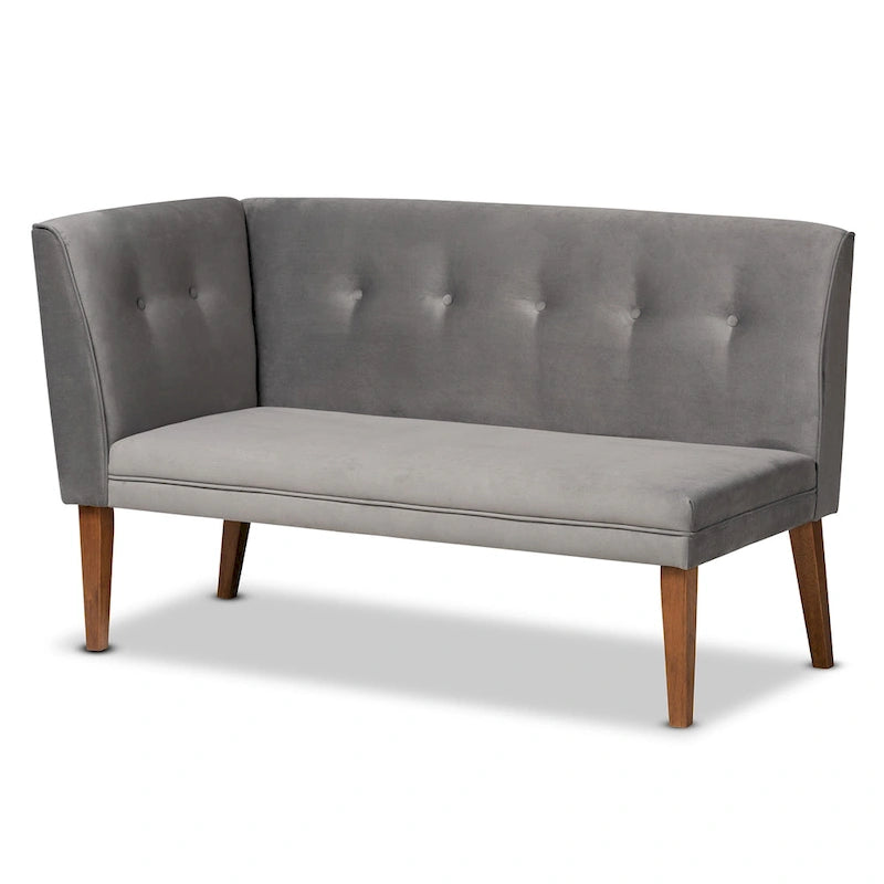 Ensemble de banquette d'angle repas Stewart Mid-Century en velours (2 pièces) - Gris