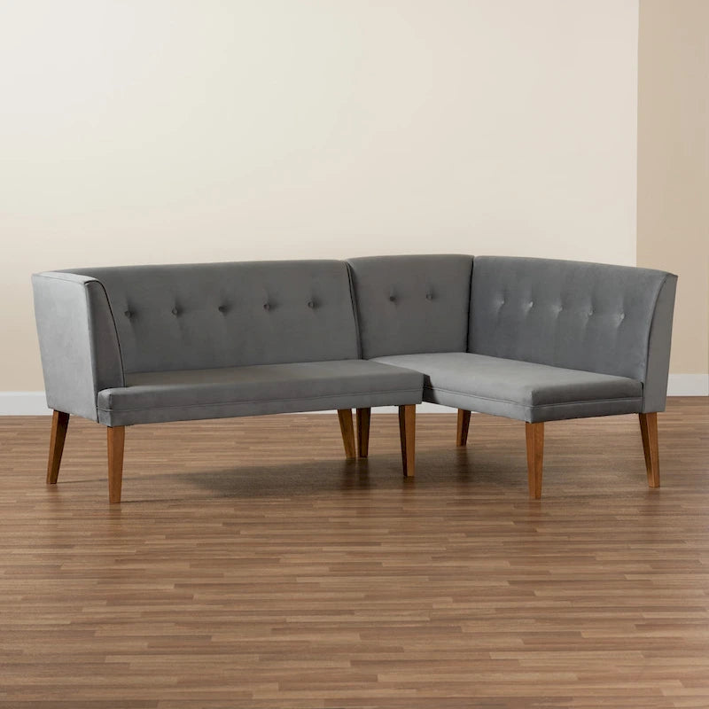 Ensemble de banquette d'angle repas Stewart Mid-Century en velours (2 pièces) - Gris
