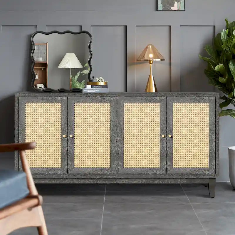 Meuble de Rangement Buffet Contemporain en Bois avec 4 Portes et Étagères Réglables