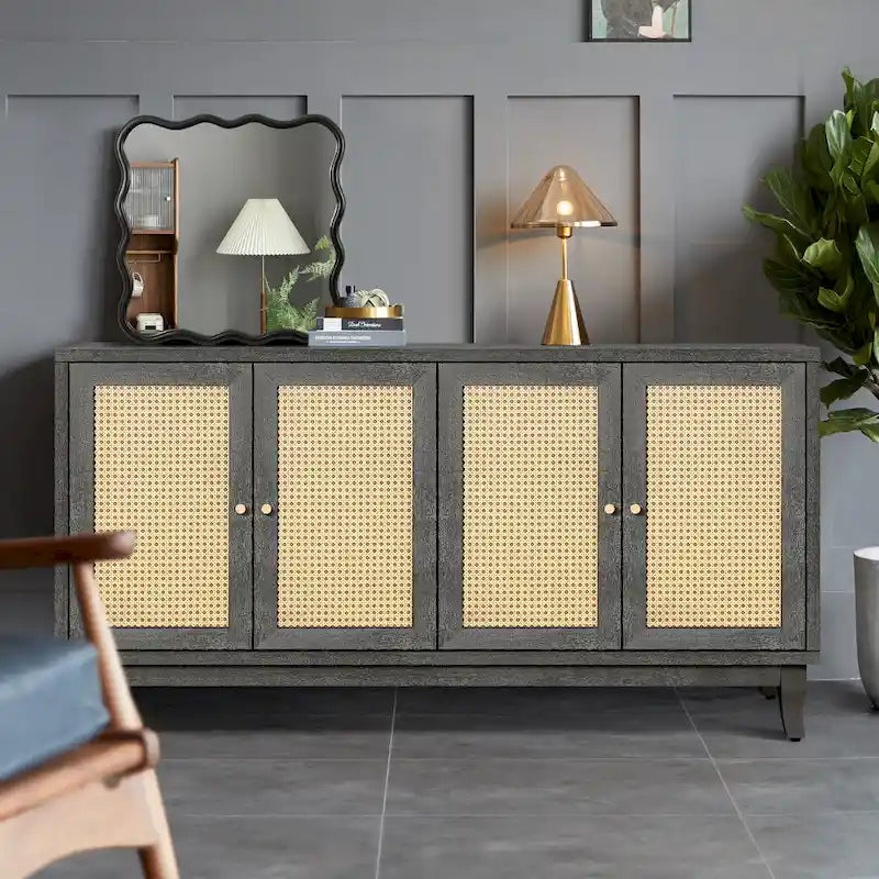 Meuble de Rangement Buffet Contemporain en Bois avec 4 Portes et Étagères Réglables