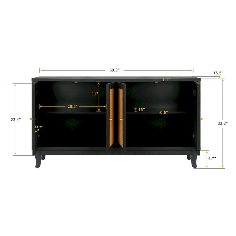 Meuble de Rangement Buffet Contemporain en Bois avec 4 Portes et Étagères Réglables