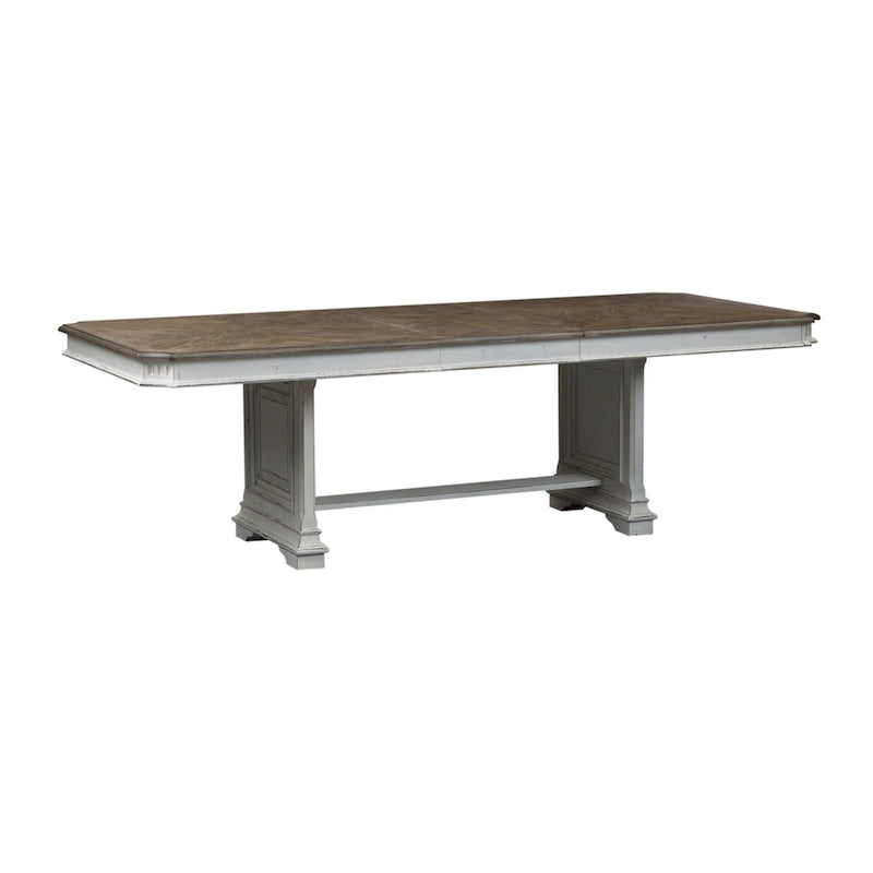 Ensemble de 5 pièces avec table à tréteaux Abbey Park brun vieilli et blanc antique