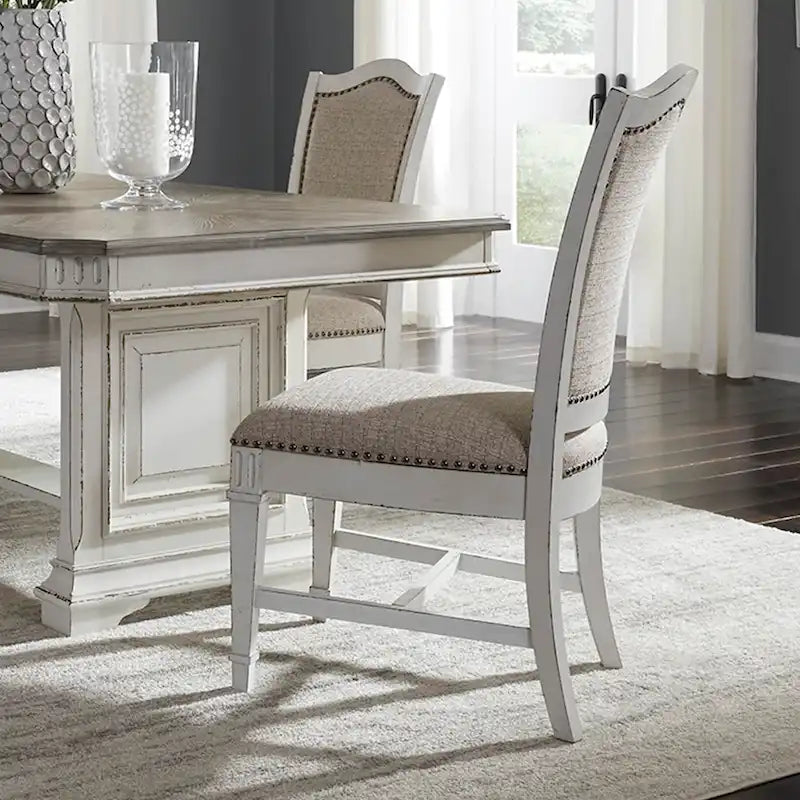 Ensemble de 5 pièces avec table à tréteaux Abbey Park brun vieilli et blanc antique