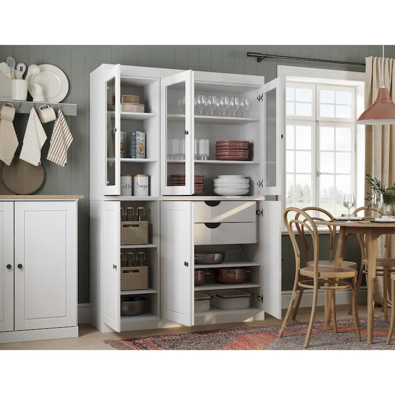 Palace Imports Garde-manger chinois 100 % en bois massif avec portes en verre ou en bois massif et 2 tiroirs - 48,5 x 71,5