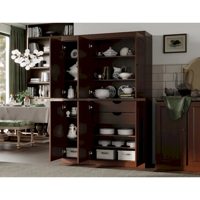 Palace Imports Garde-manger chinois 100 % en bois massif avec portes en verre ou en bois massif et 2 tiroirs - 48,5 x 71,5