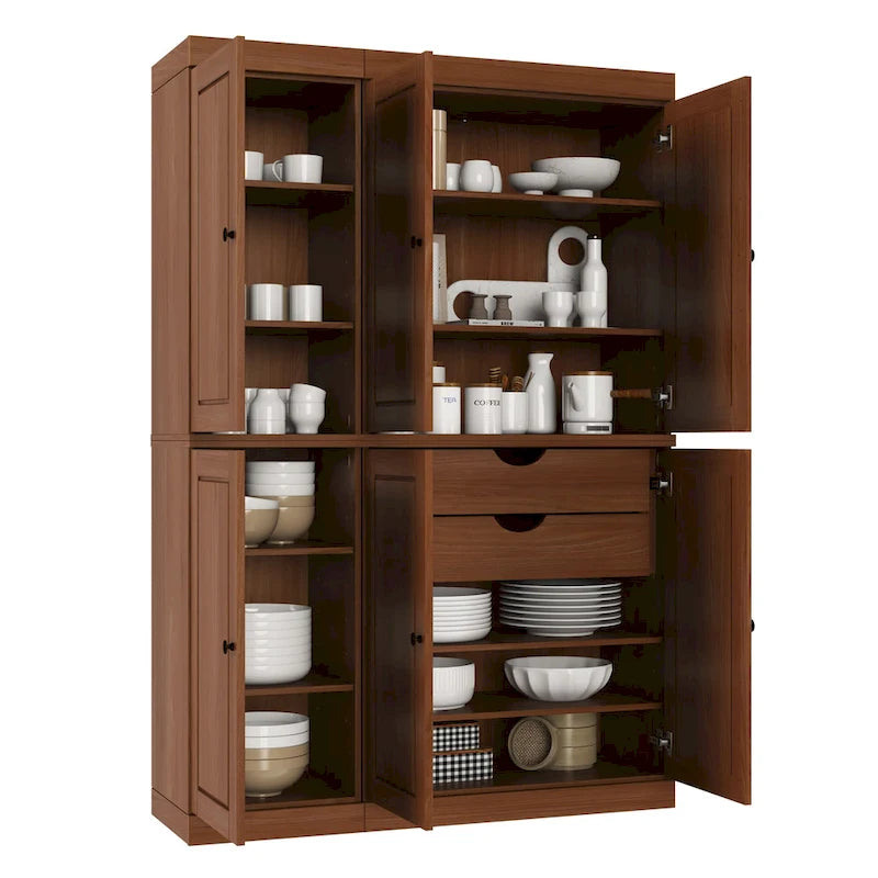 Palace Imports Garde-manger chinois 100 % en bois massif avec portes en verre ou en bois massif et 2 tiroirs - 48,5 x 71,5