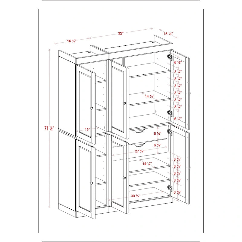 Palace Imports Garde-manger chinois 100 % en bois massif avec portes en verre ou en bois massif et 2 tiroirs - 48,5 x 71,5