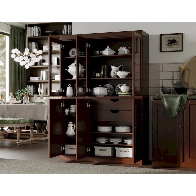 Palace Imports Garde-manger chinois 100 % en bois massif avec portes en verre ou en bois massif et 2 tiroirs - 48,5 x 71,5