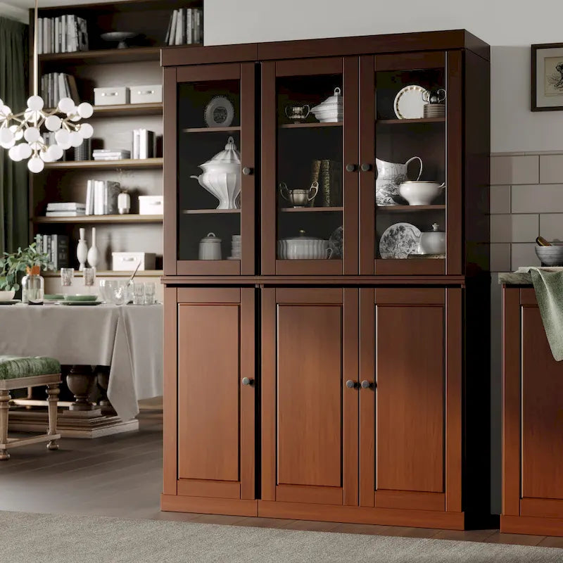 Palace Imports Garde-manger chinois 100 % en bois massif avec portes en verre ou en bois massif et 2 tiroirs - 48,5 x 71,5