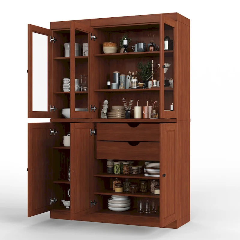Palace Imports Garde-manger chinois 100 % en bois massif avec portes en verre ou en bois massif et 2 tiroirs - 48,5 x 71,5