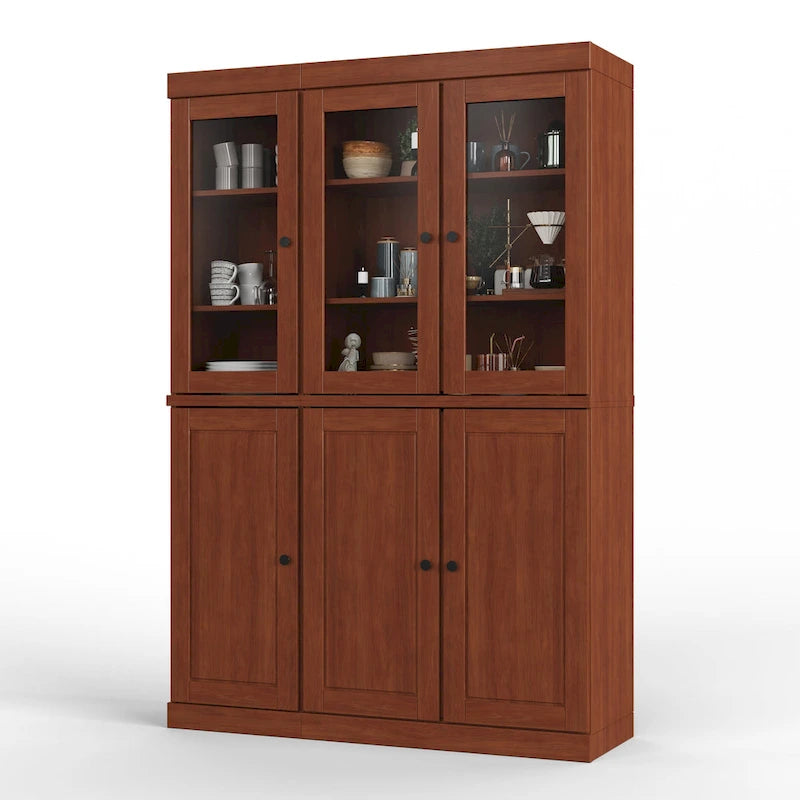 Palace Imports Garde-manger chinois 100 % en bois massif avec portes en verre ou en bois massif et 2 tiroirs - 48,5 x 71,5