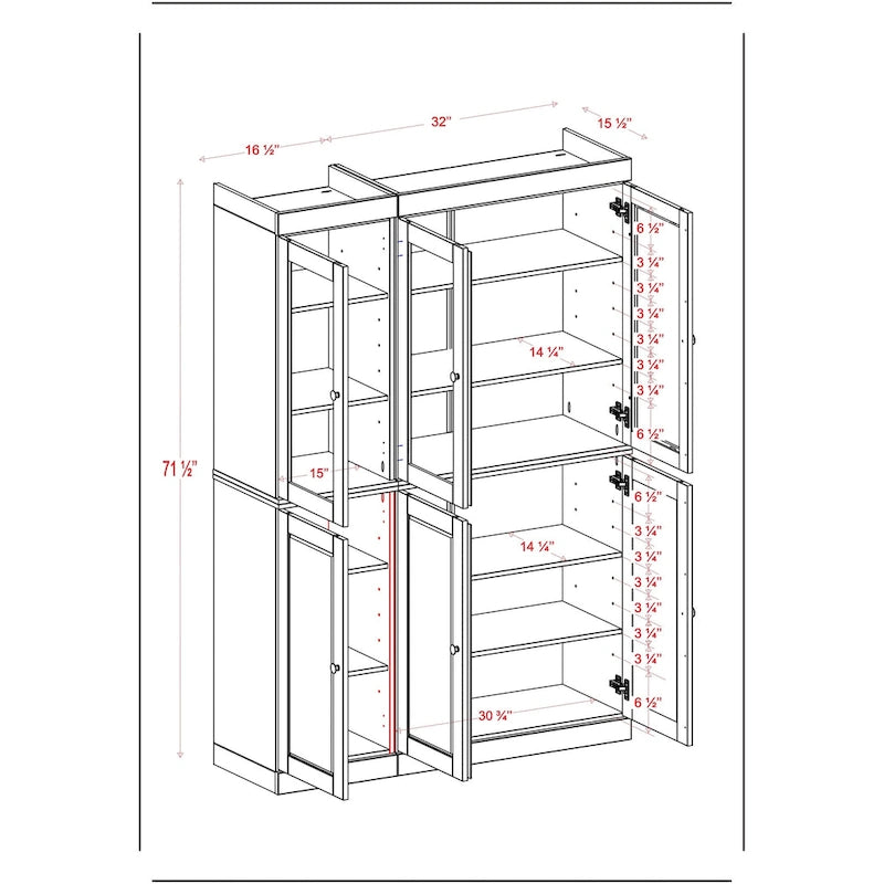 Palace Imports Garde-manger chinois 100 % en bois massif avec portes en verre ou en bois massif et 2 tiroirs - 48,5 x 71,5