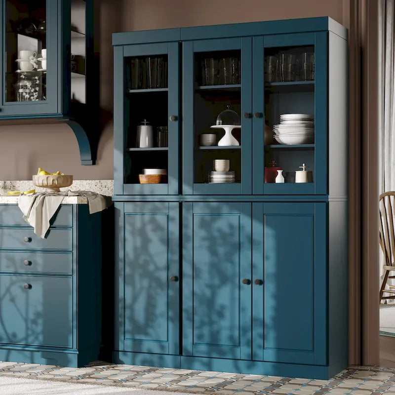 Palace Imports Garde-manger chinois 100 % en bois massif avec portes en verre ou en bois massif et 2 tiroirs - 48,5 x 71,5