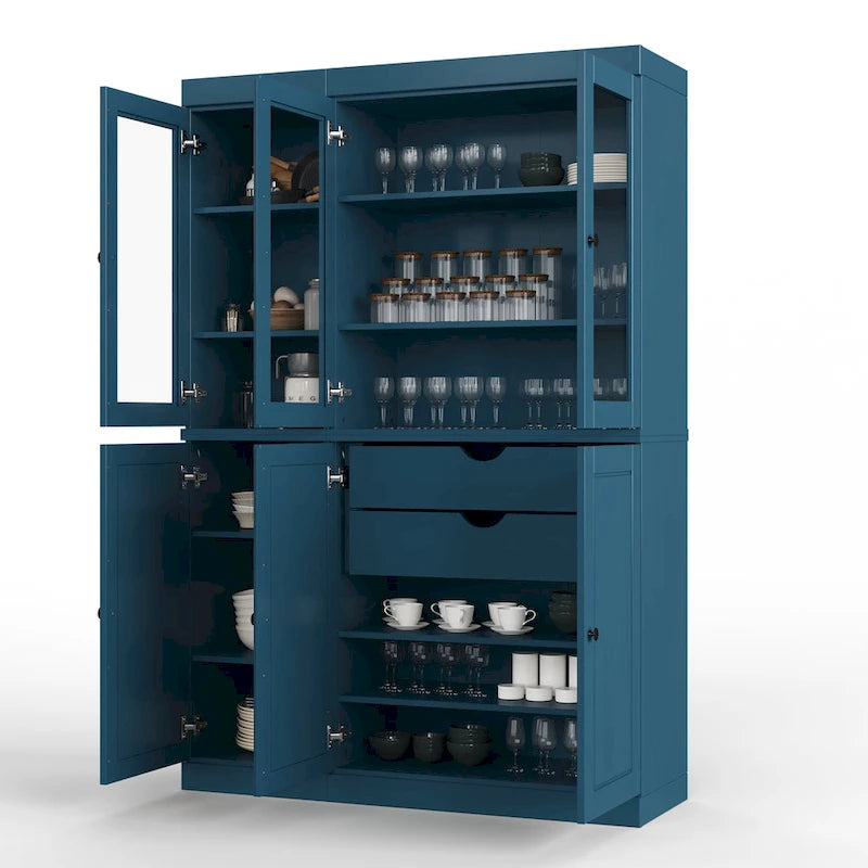 Palace Imports Garde-manger chinois 100 % en bois massif avec portes en verre ou en bois massif et 2 tiroirs - 48,5 x 71,5
