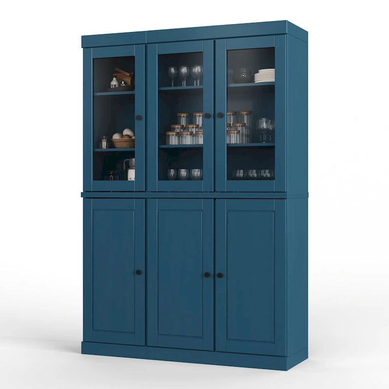 Palace Imports Garde-manger chinois 100 % en bois massif avec portes en verre ou en bois massif et 2 tiroirs - 48,5 x 71,5