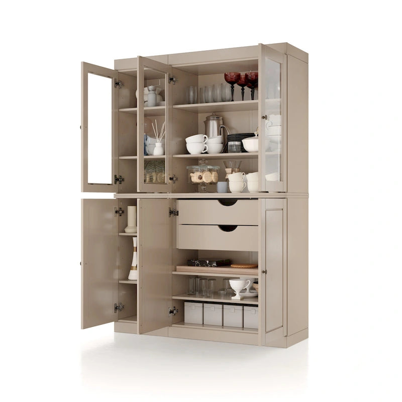 Palace Imports Garde-manger chinois 100 % en bois massif avec portes en verre ou en bois massif et 2 tiroirs - 48,5 x 71,5