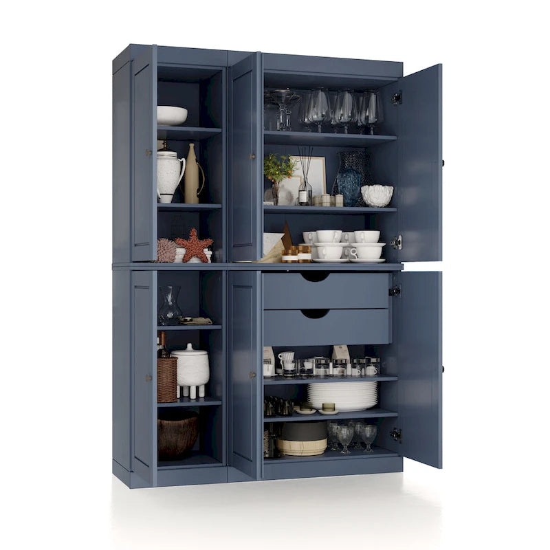 Palace Imports Garde-manger chinois 100 % en bois massif avec portes en verre ou en bois massif et 2 tiroirs - 48,5 x 71,5