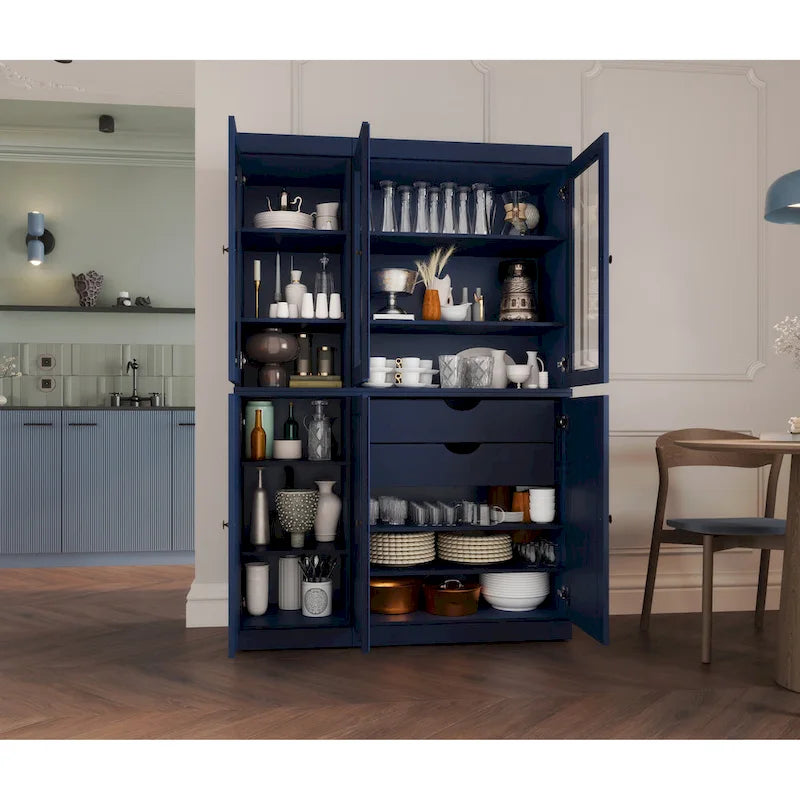 Palace Imports Garde-manger chinois 100 % en bois massif avec portes en verre ou en bois massif et 2 tiroirs - 48,5 x 71,5