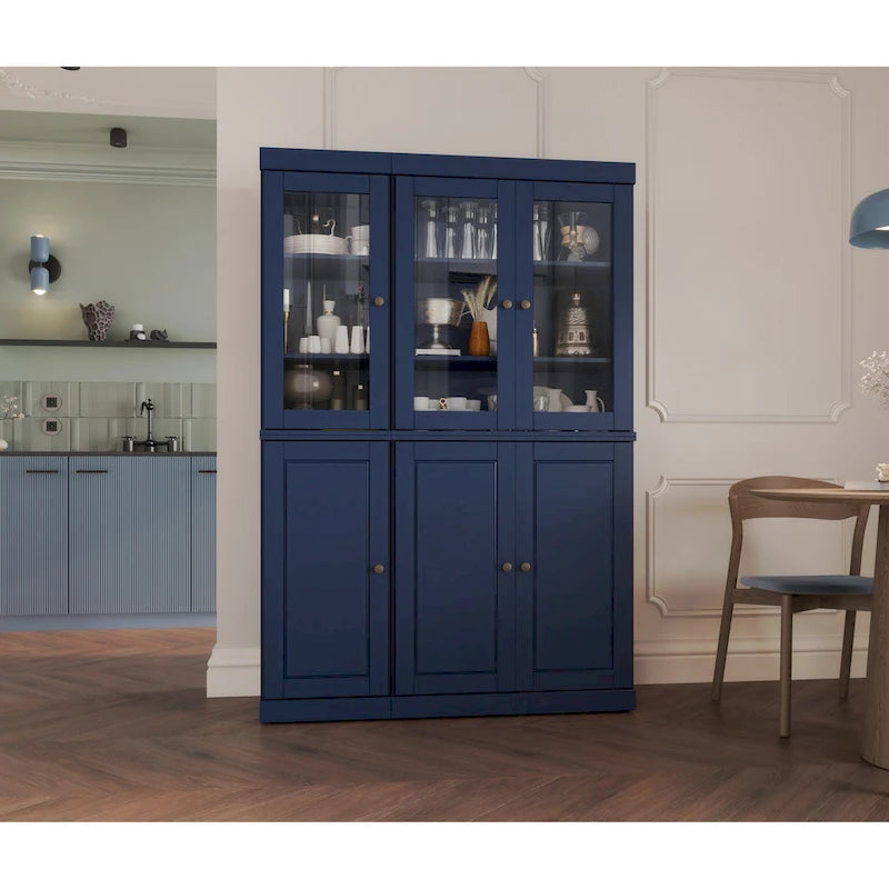 Palace Imports Garde-manger chinois 100 % en bois massif avec portes en verre ou en bois massif et 2 tiroirs - 48,5 x 71,5