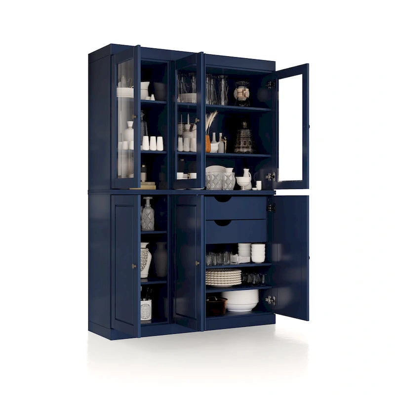 Palace Imports Garde-manger chinois 100 % en bois massif avec portes en verre ou en bois massif et 2 tiroirs - 48,5 x 71,5