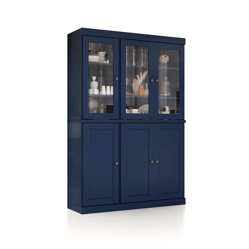 Palace Imports Garde-manger chinois 100 % en bois massif avec portes en verre ou en bois massif et 2 tiroirs - 48,5 x 71,5