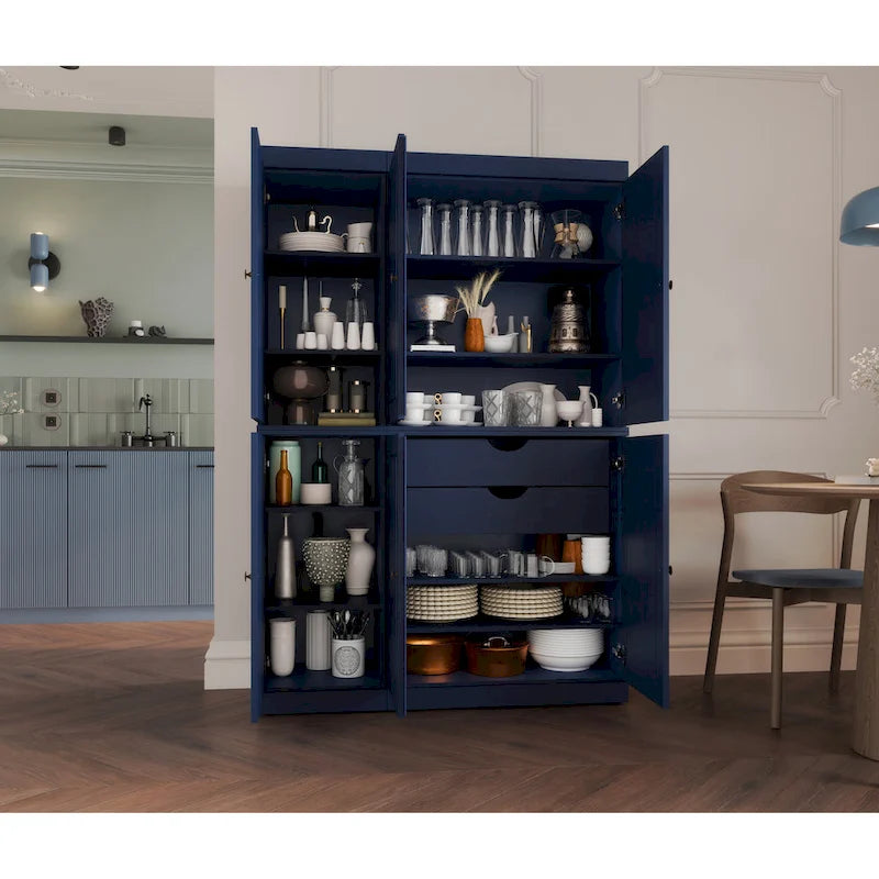 Palace Imports Garde-manger chinois 100 % en bois massif avec portes en verre ou en bois massif et 2 tiroirs - 48,5 x 71,5