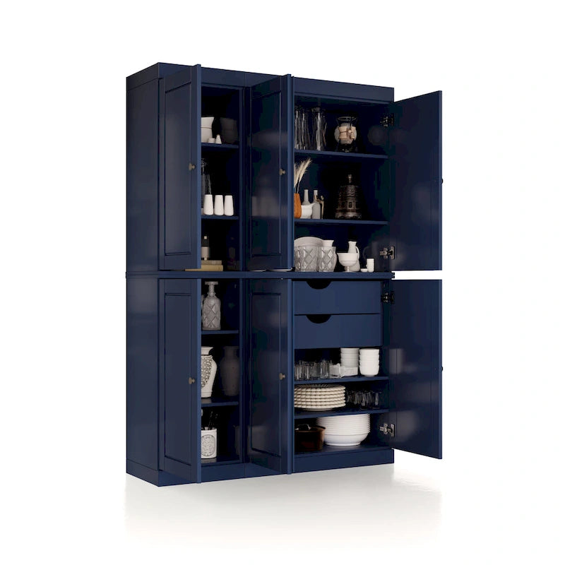 Palace Imports Garde-manger chinois 100 % en bois massif avec portes en verre ou en bois massif et 2 tiroirs - 48,5 x 71,5