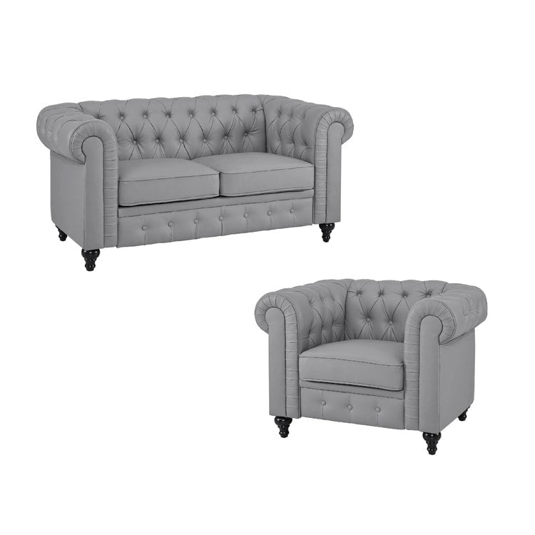 Collection Élégance Chesterfield : Causeuse et fauteuil d'appoint à accoudoirs roulés pour salon, bureau, réception