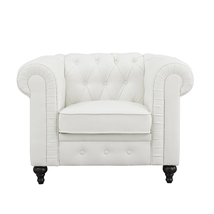 Collection Élégance Chesterfield : Causeuse et fauteuil d'appoint à accoudoirs roulés pour salon, bureau, réception