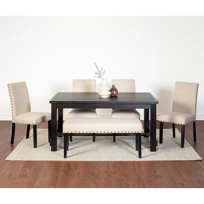 Roundhill Furniture Muzzi Ensemble de salle à manger contemporain 6 pièces, table de salle à manger avec 4 chaises élégantes et un banc