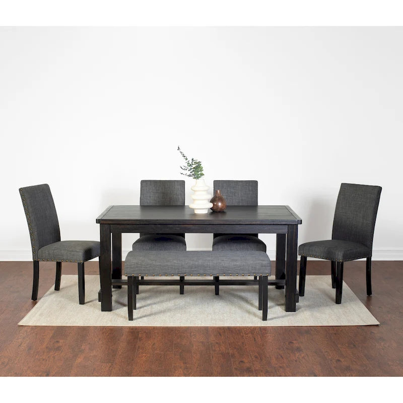 Roundhill Furniture Muzzi Ensemble de salle à manger contemporain 6 pièces, table de salle à manger avec 4 chaises élégantes et un banc