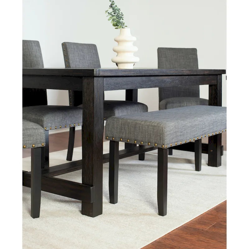 Roundhill Furniture Muzzi Ensemble de salle à manger contemporain 6 pièces, table de salle à manger avec 4 chaises élégantes et un banc
