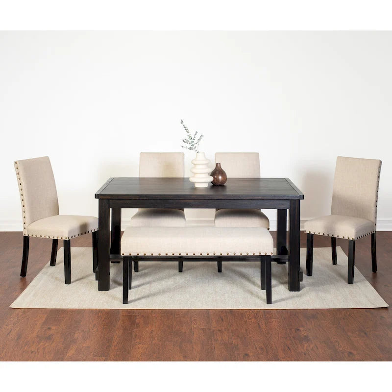 Roundhill Furniture Muzzi Ensemble de salle à manger contemporain 6 pièces, table de salle à manger avec 4 chaises élégantes et un banc