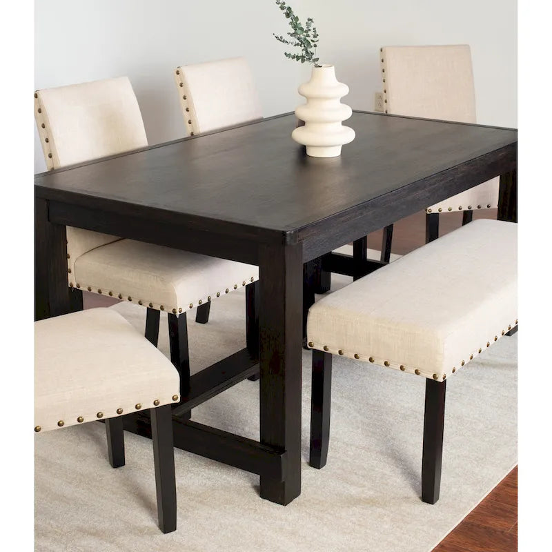 Roundhill Furniture Muzzi Ensemble de salle à manger contemporain 6 pièces, table de salle à manger avec 4 chaises élégantes et un banc