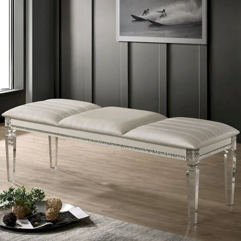 Banc rembourré de chambre à coucher en similicuir transparent Glam Xian par Furniture of America