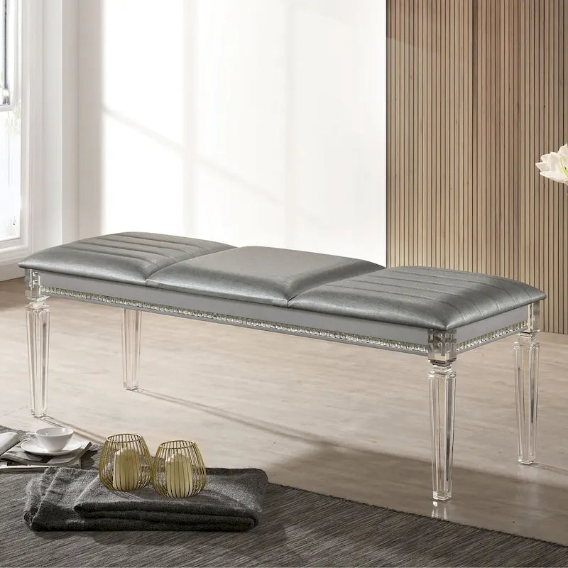 Banc rembourré de chambre à coucher en similicuir transparent Glam Xian par Furniture of America