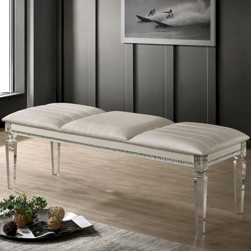Banc rembourré de chambre à coucher en similicuir transparent Glam Xian par Furniture of America