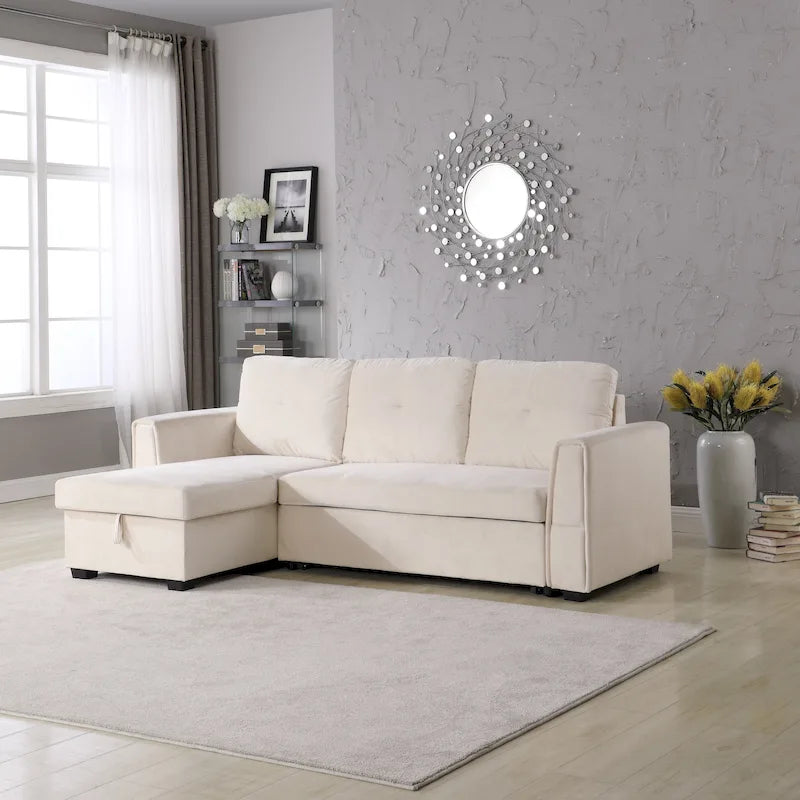 Canapé sectionnel de rangement réversible en velours large de 91 po avec lit et méridienne