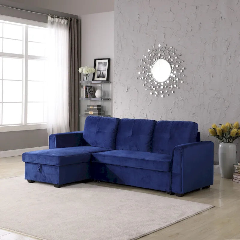 Canapé sectionnel de rangement réversible en velours large de 91 po avec lit et méridienne