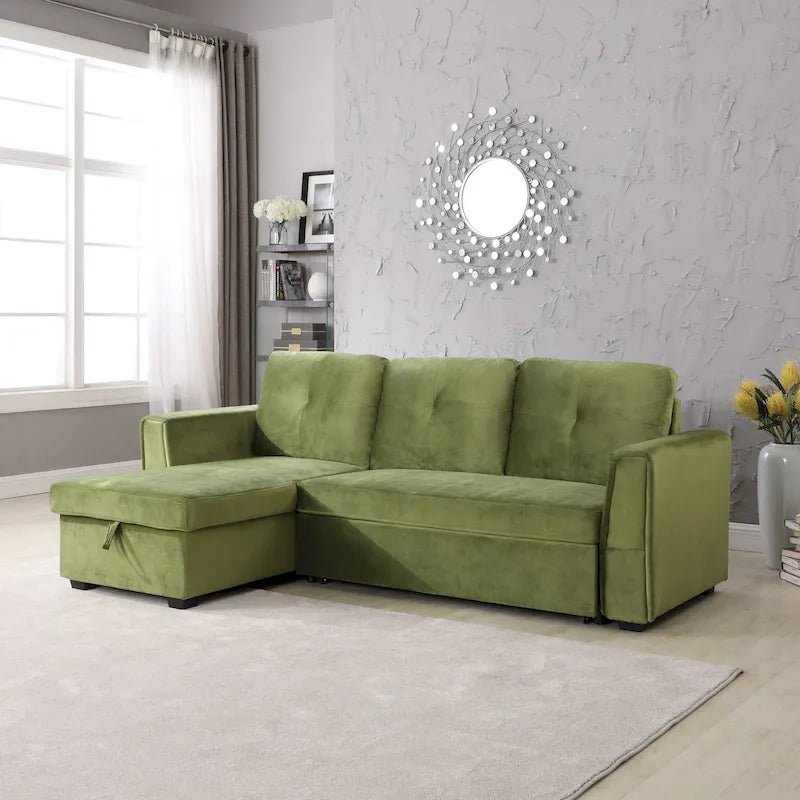Canapé sectionnel de rangement réversible en velours large de 91 po avec lit et méridienne